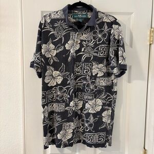 Vintage Men’s Big Dogs Gray White Hawaiian Aloha Tropical Polo Shirt Size L